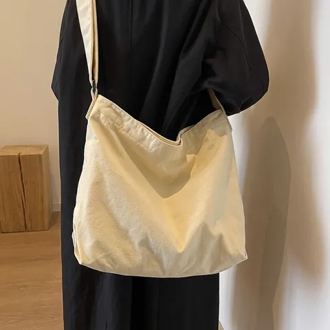 Bolso Tote De Lona Gran Capacidad Bandolera Ancha Ajustable Minimalista Bolso Hobo Para Mujer Trabajo Diario Escuela