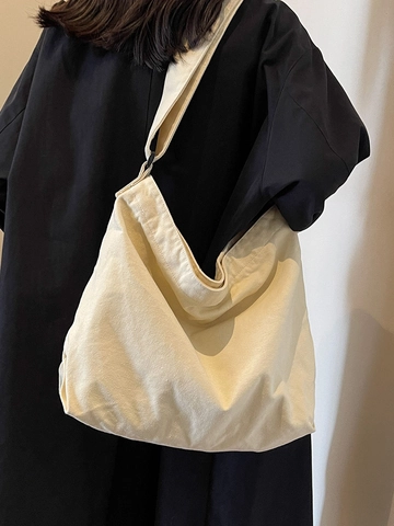 Bolso Tote De Lona Gran Capacidad Bandolera Ancha Ajustable Minimalista Bolso Hobo Para Mujer Trabajo Diario Escuela