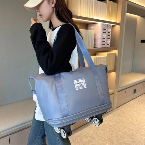 Large Capacity Oxford Cloth Rolling Travel Bag Expandable Water Resistant Duffel Bag With Wheels For Short Trip Business