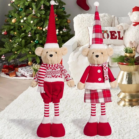 Orsacchiotto Di Peluche Di Natale Con Gambe Estensibili Maglione In Maglia Acrilica Ornamento Da Tavolo Per Decorazioni Festive In Casa