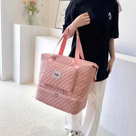 Borsa Da Viaggio In Tessuto Oxford Grande Capacità Motivo Trapuntato Borsa Sportiva Da Donna Con Scomparto Scarpe Separazione Umido