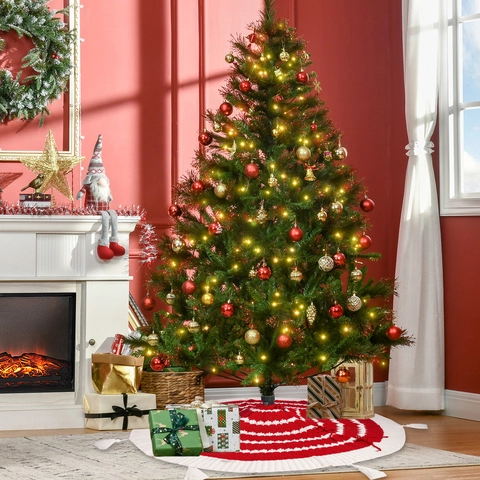 Gonna Per Albero Di Natale A Maglia Acrilico Righe Rosse Bianche Nappa Decorazione Festiva Ornamento Morbido Casa Classico