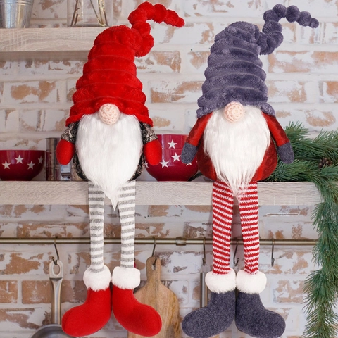 Ornamento Peluche Gnomo Di Natale Tessuto A Maglia Gambe Lunghe A Strisce Tomte Nordico Senza Volto Decorazione Casa