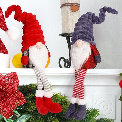 Ornamento Peluche Gnomo Di Natale Tessuto A Maglia Gambe Lunghe A Strisce Tomte Nordico Senza Volto Decorazione Casa