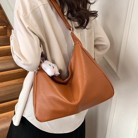 Sac Hobo Vintage En Cuir PU À Texture Lychee Grande Capacité Sac À Main Bandoulière Pour Femmes
