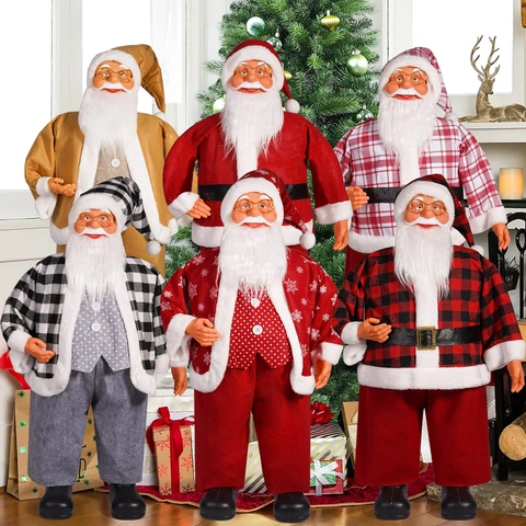 Standing Santa Claus Figurines Large Fabric Plush Christmas Ornament Realistic Home Decor Vintage Holiday Party Display