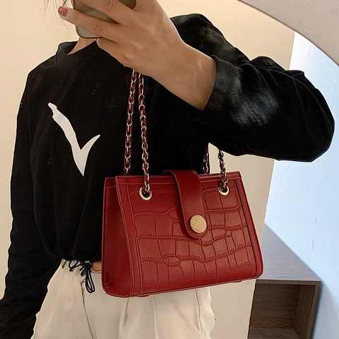 Crocodile Pattern PU Leather Crossbody Bag For Women Elegant Wedding Party Shoulder Handbag With Round Buckle Chain Strap