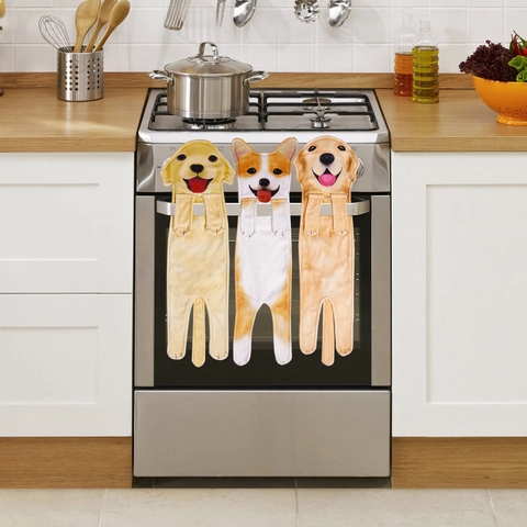 Cute Cartoon Dog Hanging Hand Towel Absorbent Soft Coral Fleece Microfiber Towels For Kitchen Bathroom Decorative Hand Towels