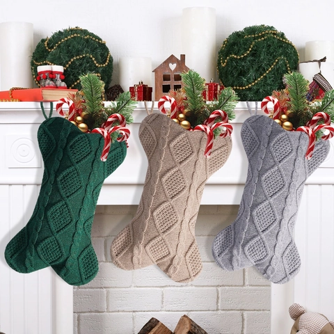 Calza Di Natale In Maglia A Forma Di Osso Trecce Da Appendere Decorazione Festiva Cane Gatto Acrilico