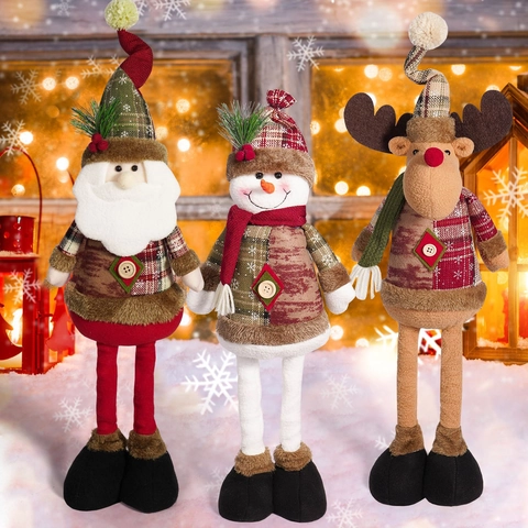 Christmas Plush Dolls Ornaments Long Leg Santa Snowman Reindeer Plaid Polyester Fabric Cute Festive Home Decoration