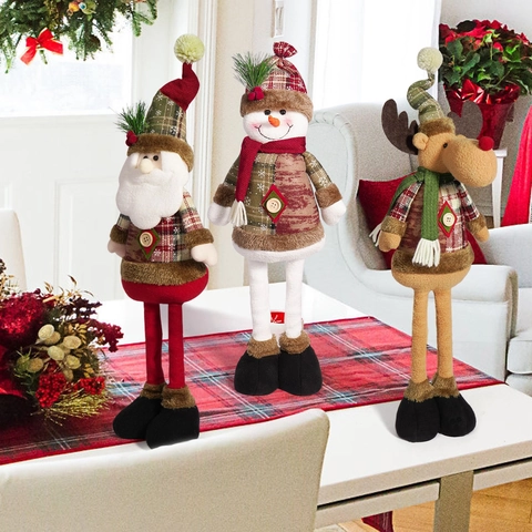 Christmas Plush Dolls Ornaments Long Leg Santa Snowman Reindeer Plaid Polyester Fabric Cute Festive Home Decoration