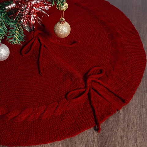 Jupe De Sapin De Noël En Tricot Acrylique Doux Décoration De Base De Sapin De Noël Nœuds Décor De Fête