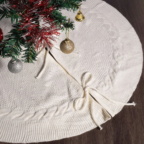 Jupe De Sapin De Noël En Tricot Acrylique Doux Décoration De Base De Sapin De Noël Nœuds Décor De Fête