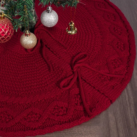 Jupe De Sapin De Noël En Acrylique Tricoté Motif Torsadé Fermeture À Nouer Couverture De Base Décorative Pour La Maison