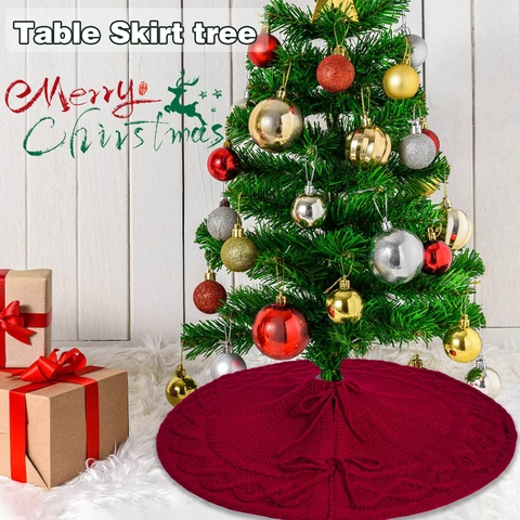 Jupe De Sapin De Noël En Acrylique Tricoté Motif Torsadé Fermeture À Nouer Couverture De Base Décorative Pour La Maison