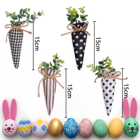 Ciondolo Carota in Tessuto di Pasqua Motivo a Quadri Pois e Righe Bianco e Nero Carota in Stoffa per Decorazione Casa Festa Festival