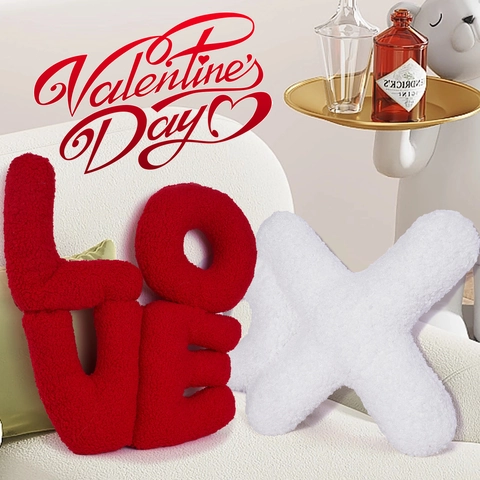 Cojín Con Forma De Letra Love XO Lana De Cordero Decorativo San Valentín Decoración Suave