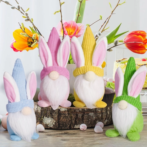 Gnomi Di Pasqua Peluche Ornamenti Cappello A Maglia Lunga Barba Bambola Nano Senza Volto Decorazione Tavola Primavera