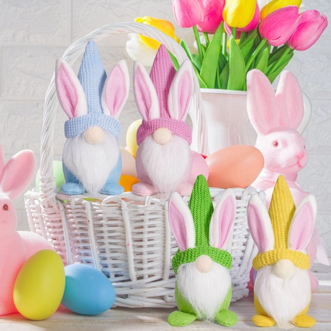 Gnomi Di Pasqua Peluche Ornamenti Cappello A Maglia Lunga Barba Bambola Nano Senza Volto Decorazione Tavola Primavera