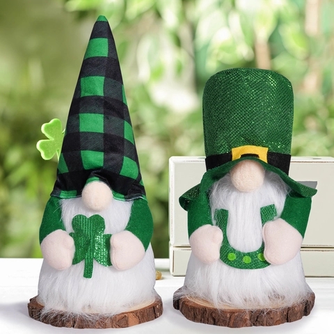 Gnomos De San Patricio De Peluche LED Iluminado Trébol Irlandés Herradura Decoraciones De Fiesta Cuadros Lentejuelas