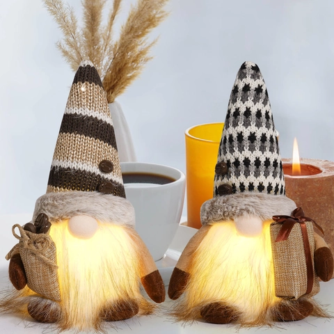Gnomo del Caffè Luminoso Decorazione in Peluche Cappello a Maglia Tomte Scandinavo Rudolph Ornamento da Tavolo per Bar Casa Cucina
