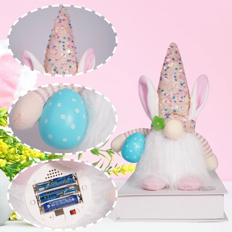 Easter Luminous Gnomes Plush Dolls Rabbit Ears Sequin Hat Faceless Doll With LED Light Colorful Egg Desktop Ornament