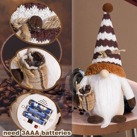 Gnomi Luminosi a Tema Caffè Ornamenti in Peluche Bambole Senza Volto Con Luci LED per Decorazione Casa Ufficio Bar Regali