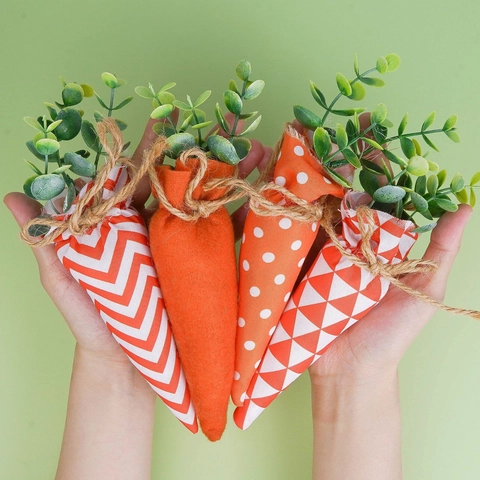 Stoffen Wortelen Ornamenten Pasen Feest Decoraties Polyester Jute Touw Oranje Wit Handgemaakt Huisdecoratie