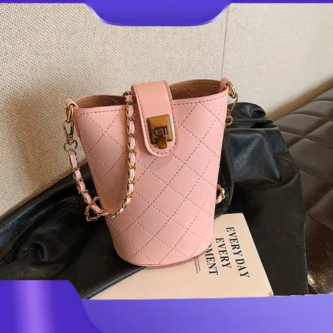 Gesteppte Rauten Eimer Tasche Für Frauen PU Leder Umhängetasche Handtasche Goldkette Riemen Drehschloss Retro Schick