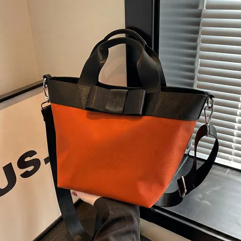Borsa Tote In Nylon Con Grande Fiocco Per Donna Borsa A Mano Chic In Colore A Contrasto Con Ampia Tracolla Regolabile