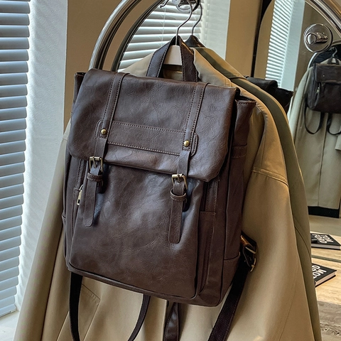Dames Vintage PU Leren Rugzak Grote Capaciteit Retro Britse Stijl Klep Reizen Rugzak Schooltas Bronzen Hardware