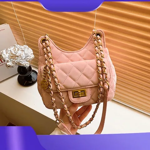 Damen Gesteppte Kette Schultertasche Elegant PU Leder Umhängetasche Mit Blumenanhänger Retro Sattel Messenger Bag Für Party