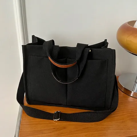 Grote Capaciteit Canvas Tote Bag Dames Veelzijdige Handtas Met Verstelbare Riem Voor Dagelijks Woon-Werkverkeer
