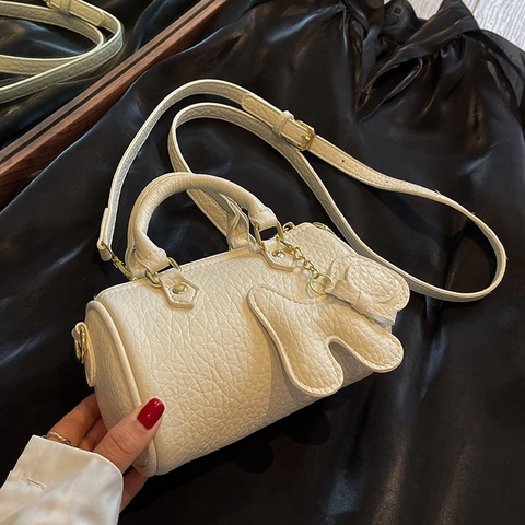 Women Mini Boston Cylinder Handbag PU Pebbled Leather Shoulder Crossbody Bag With Adjustable Strap And Cute Charm