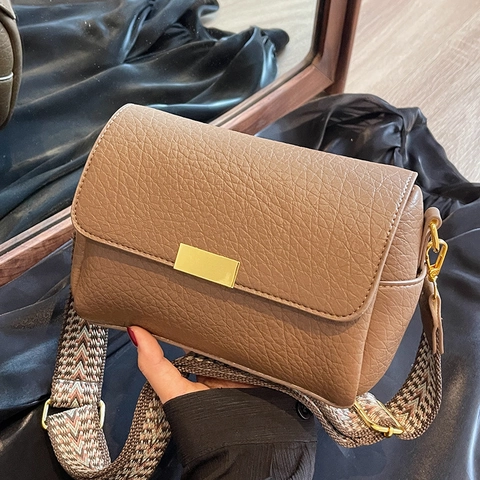 Moda Borsa a Tracolla Donna in Pelle PU Trama Litchi Piccola Borsa Quadrata Minimalista Con Tracolla Larga Geometrica