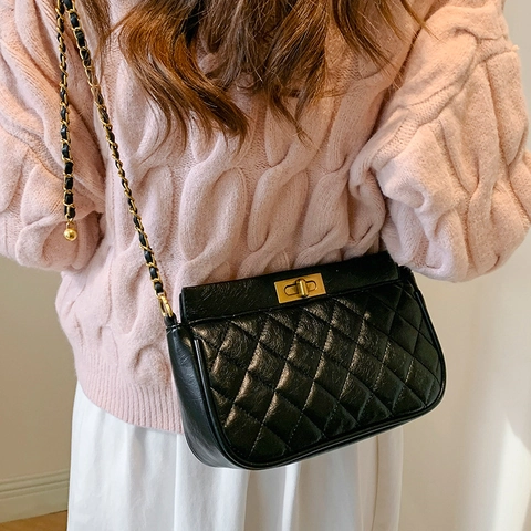 Gewatteerde PU Leren Schoudertas Voor Dames Franse Retro Stijl Met Gouden Bol Kettingriem Elegante Handtas