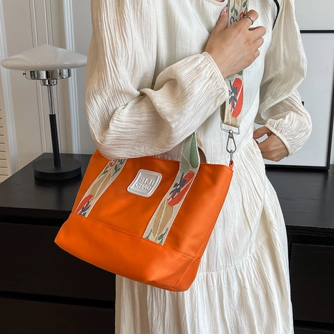 Borsa Tote In Tela Grande Capacità Donna Tracolla Larga Ricamata Floreale Borsa A Mano Casual Pendolare