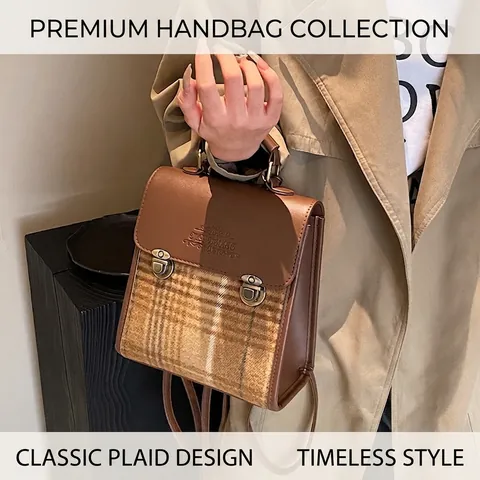 Sac À Dos Vintage Pour Femmes Patchwork À Carreaux Cuir PU Sac À Main Style Britannique Preppy Sac D'École Voyage