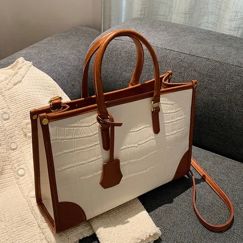 Grande Borsa Tote Da Donna Retro Motivo Coccodrillo Pelle PU Borsa A Spalla E Tracolla Per Lavoro E Pendolari