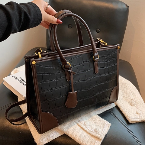 Grande Borsa Tote Da Donna Retro Motivo Coccodrillo Pelle PU Borsa A Spalla E Tracolla Per Lavoro E Pendolari