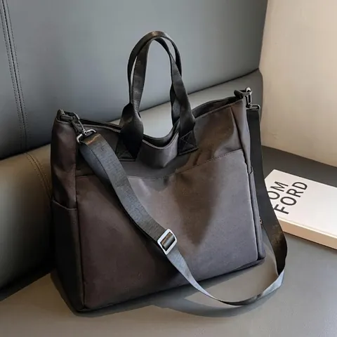 Bolso Tote De Nailon De Gran Capacidad Color Sólido Múltiples Bolsillos Bolso De Hombro Cruzado Versátil Para Mujer