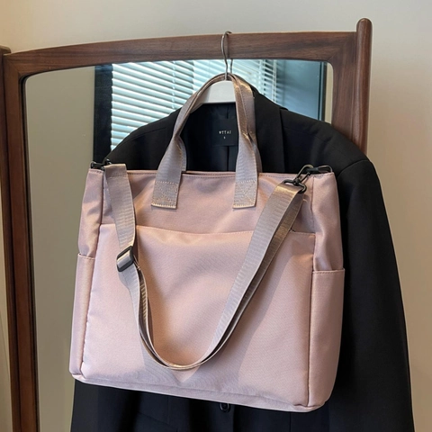 Bolso Tote De Nailon De Gran Capacidad Color Sólido Múltiples Bolsillos Bolso De Hombro Cruzado Versátil Para Mujer
