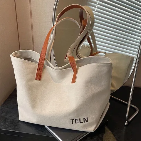 Große Kapazität Segeltuch Tragetasche Für Damen Mit Kunstledergriffen Minimalistische Schultertasche Für Das Pendeln