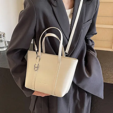 Large Capacity Women Tote Bag PU Leather Crossbody Handbag For Commute Office Daily Retro Solid Color Elegant