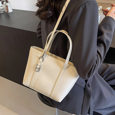 Large Capacity Women Tote Bag PU Leather Crossbody Handbag For Commute Office Daily Retro Solid Color Elegant