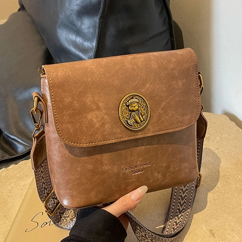 Sac Seau Rétro en Cuir PU pour Femme Avec Large Bandoulière Tissée Petit Sac à Épaule de Designer pour Voyage Quotidien