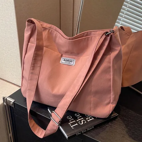 Bolso Tote De Lona Gran Capacidad Bandolera Informal Bolso De Hombro Versátil Color Sólido Para Mujeres Uso Diario