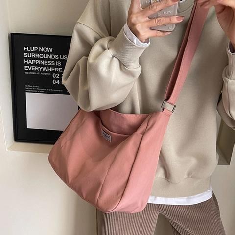 Bolso Tote De Lona Gran Capacidad Bandolera Informal Bolso De Hombro Versátil Color Sólido Para Mujeres Uso Diario