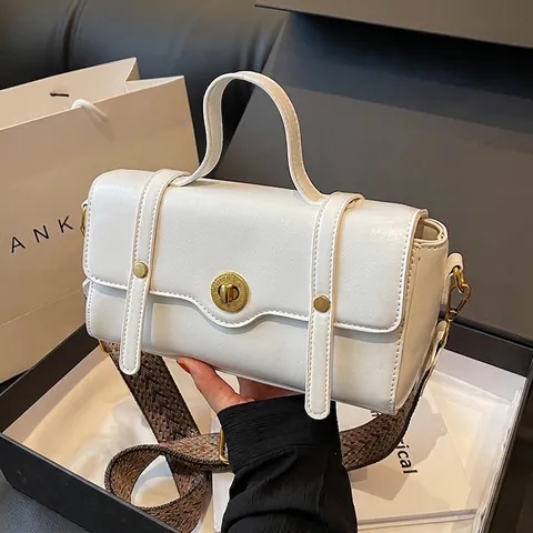Borsa A Mano Donna Retro In Pelle PU Piccola Quadrata Con Tracolla Larga Intrecciata Serratura A Numeri Romani Oro