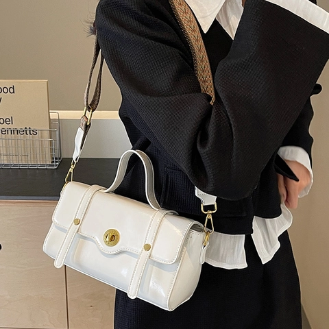Borsa A Mano Donna Retro In Pelle PU Piccola Quadrata Con Tracolla Larga Intrecciata Serratura A Numeri Romani Oro